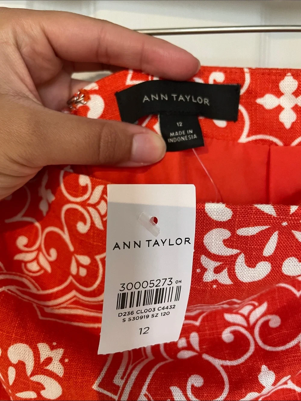 NWT Ann Taylor Ann Linen Blend Faux Wrap Orange White Tile Print Skirt
